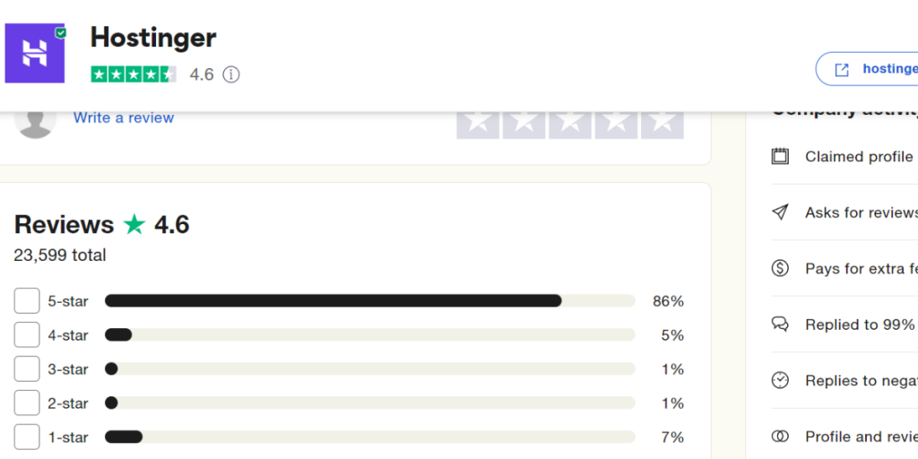 hostinger review on trust pilot